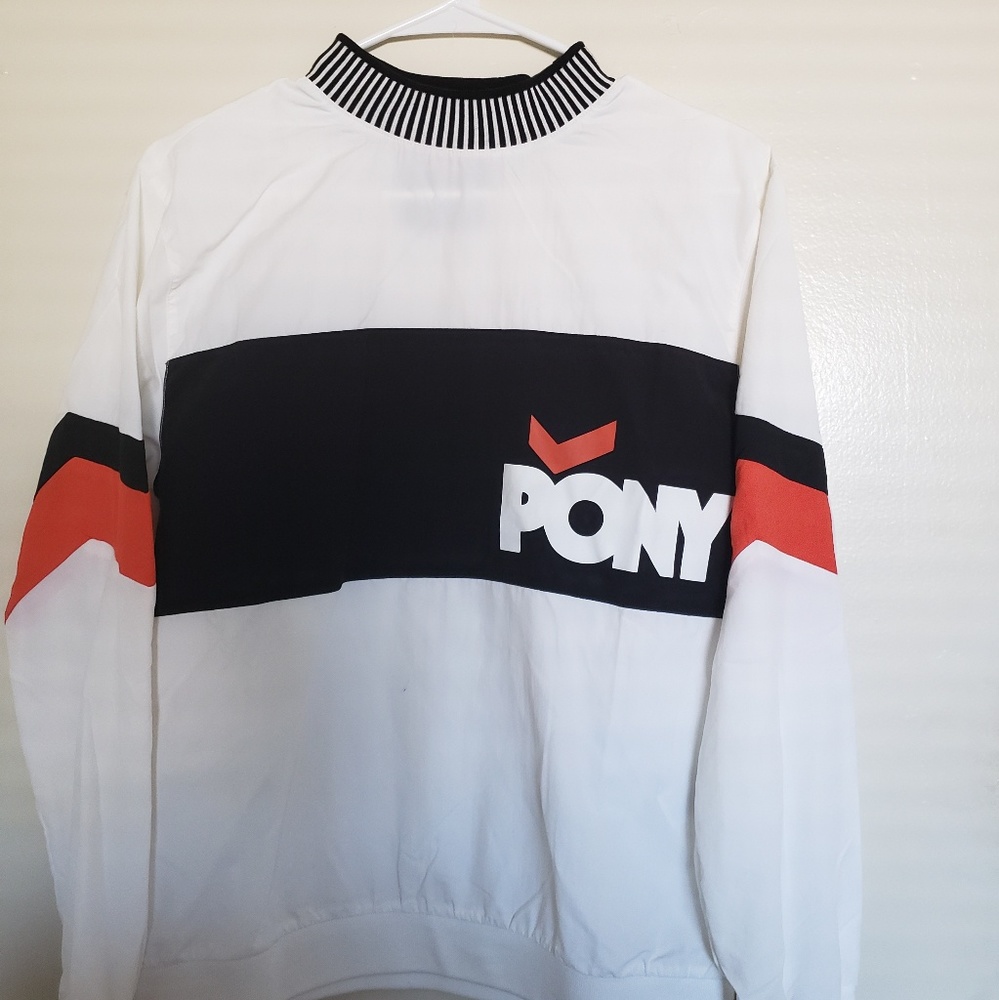 Pony white windbreaker rcrew neck